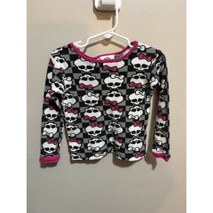 Monster High Girl's Long Sleeve Thermal Shirt Size - Skull Logo All Over Print